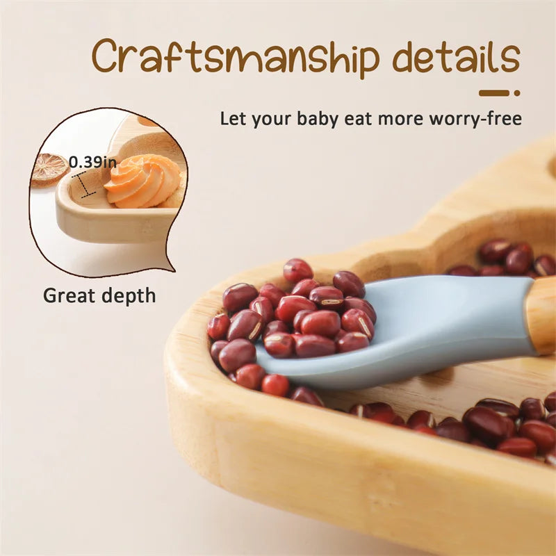 Baby Wooden Tableware Set - Bamboo Plate, Bowl, Fork & Spoon