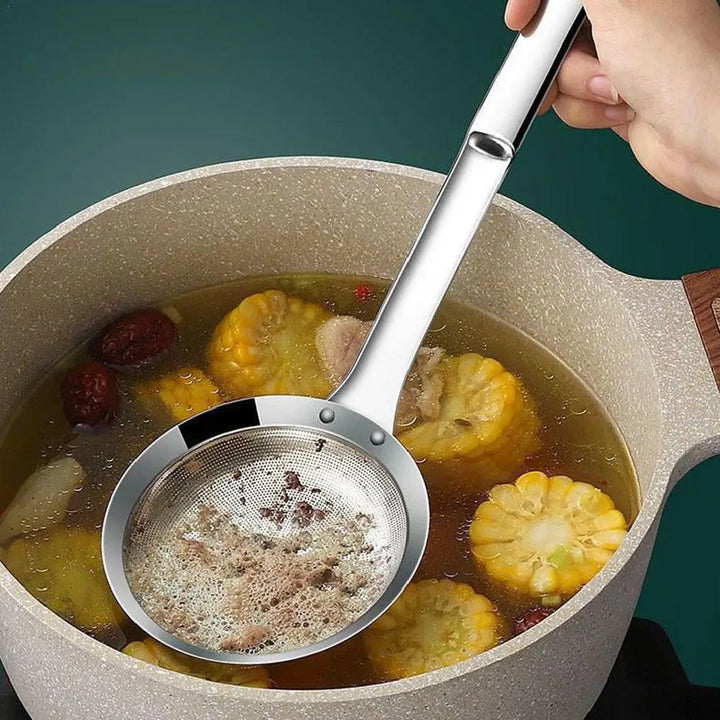 Steel Fat Skimmer Spoon – Fine Mesh Strainer with Handle for Skimming Oil, Grease, and Foam