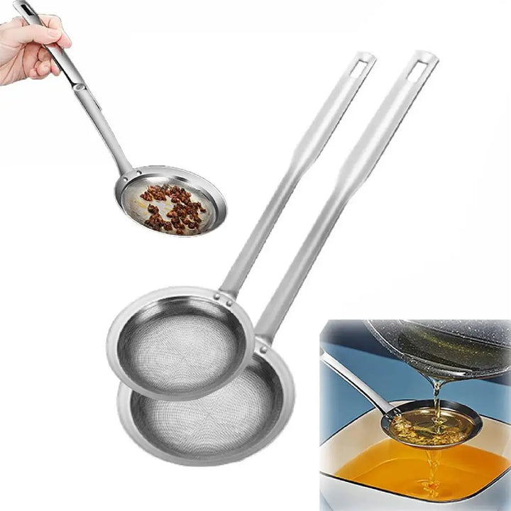 Steel Fat Skimmer Spoon – Fine Mesh Strainer with Handle for Skimming Oil, Grease, and Foam