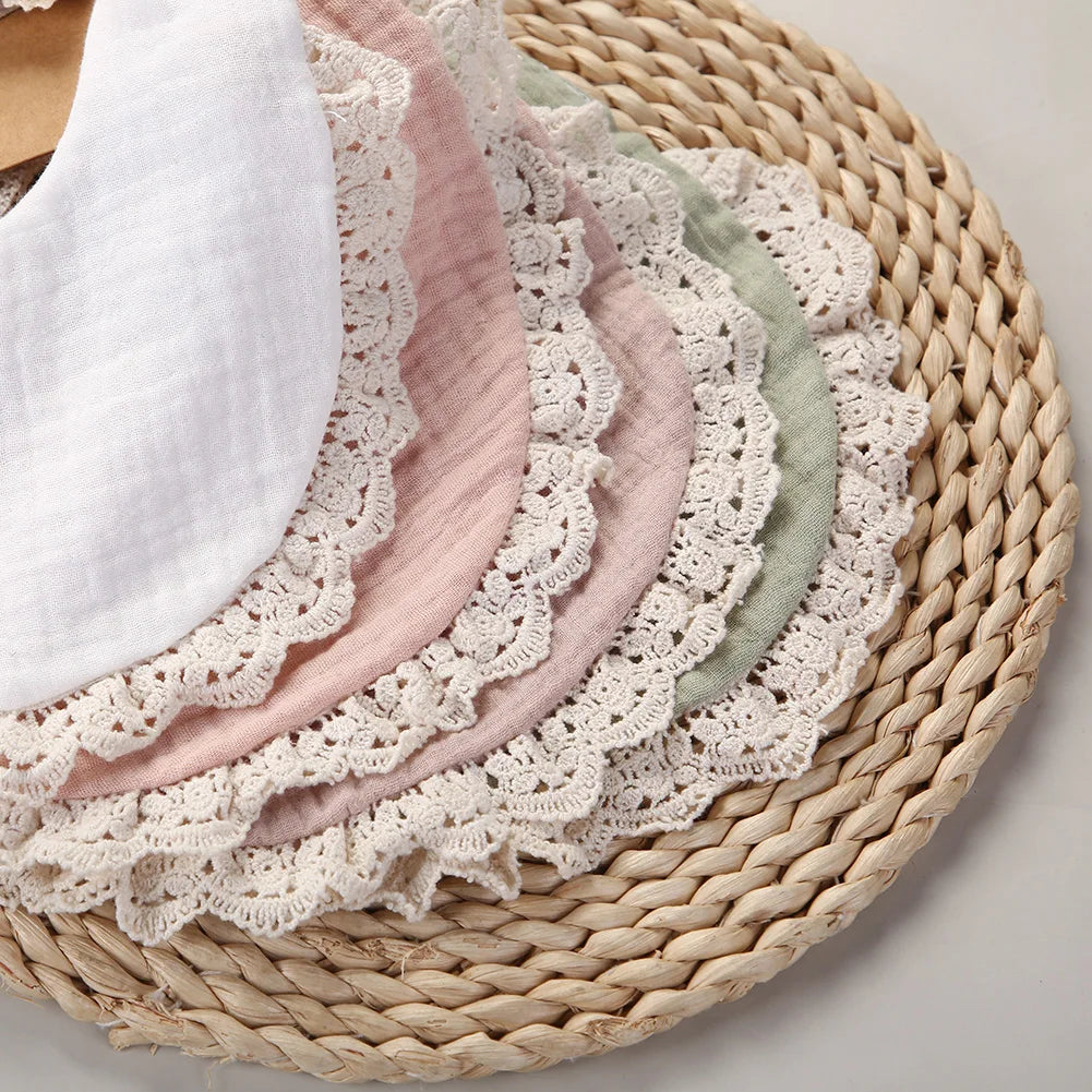 3-Piece Muslin Cotton & Bamboo Baby Bib Set with Tassel Lace