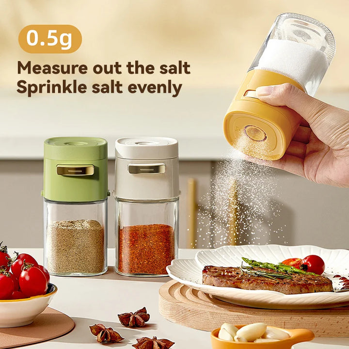 180ML Glass Quantitative Seasoning Jar – Press-Type Salt Control Bottle, Sealed Salt Jar for Kitchen