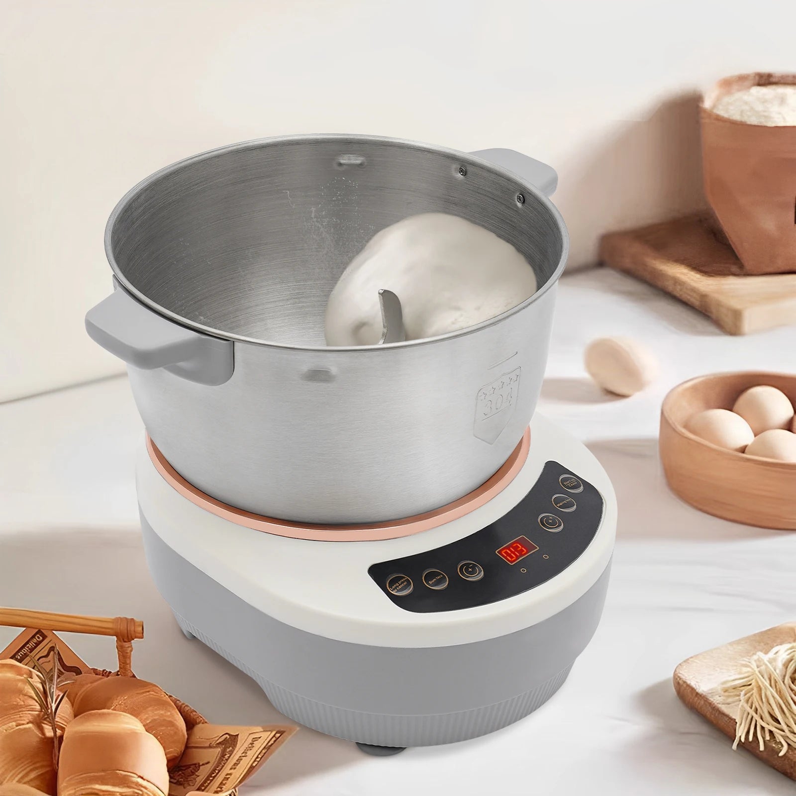 5L Electric Noodle Machine – Silver Household Noodle Making Dough Mixer with 304 Stainless Steeless Steel Silicone ABS 110V 60Hz
