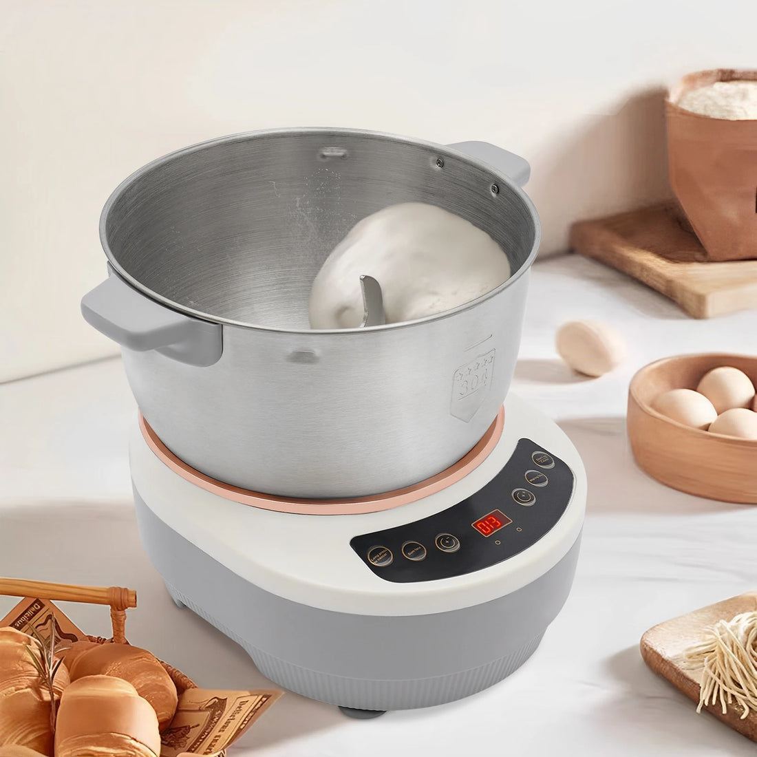 5L Electric Noodle Machine – Silver Household Noodle Making Dough Mixer with 304 Stainless Steeless Steel Silicone ABS 110V 60Hz
