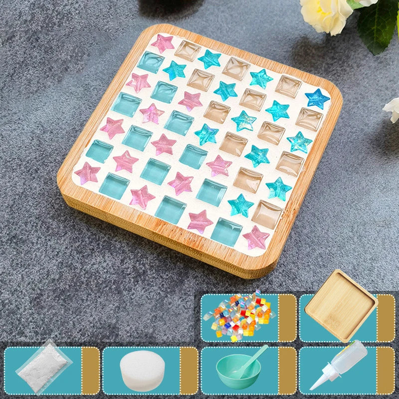 Handmade DIY Mosaic Cup Mat – Bamboo Bottom Pad for Early Education & Creative Crafting