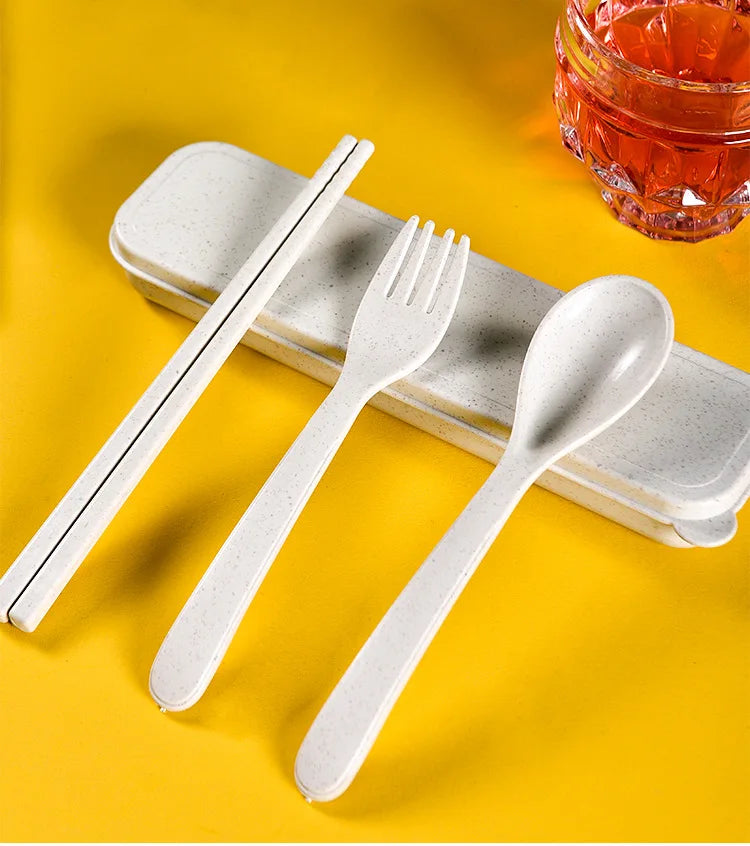Microwave Ramen Bowl Cooker Set – Wheat Straw Instant Noodles Bowl with Handles, Includes Spoon, Chopsticks, and Fork