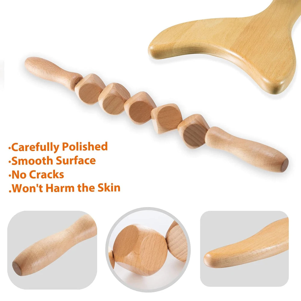 Wood Therapy Massager – Anti-Cellulite Gua Sha Tool, Deep Tissue Relaxation & Body/Face Lifting Roller, Maderoterapia Massage Tool