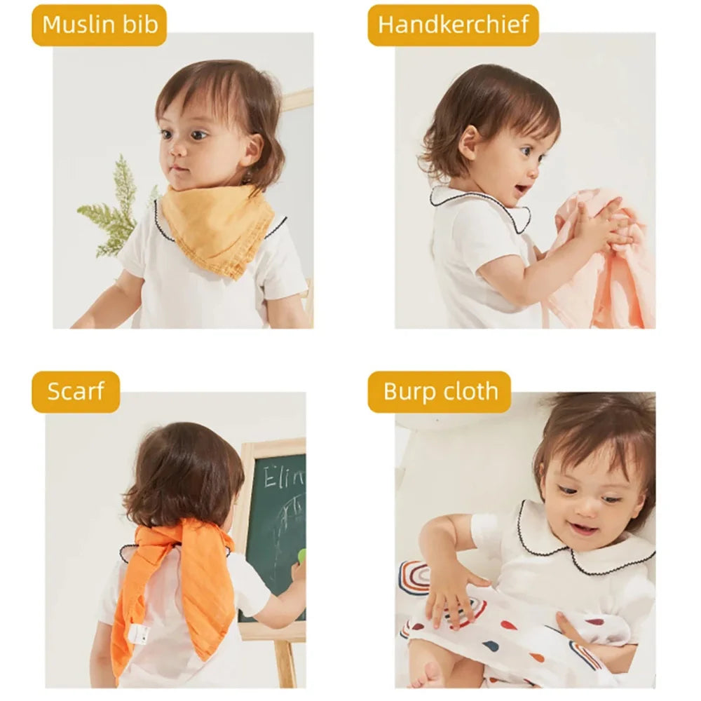 5PCS Gift Set Bamboo Cotton Muslin Bib & Burp Cloth – 60x60cm, 2 Layers Baby Scarf Handkerchief