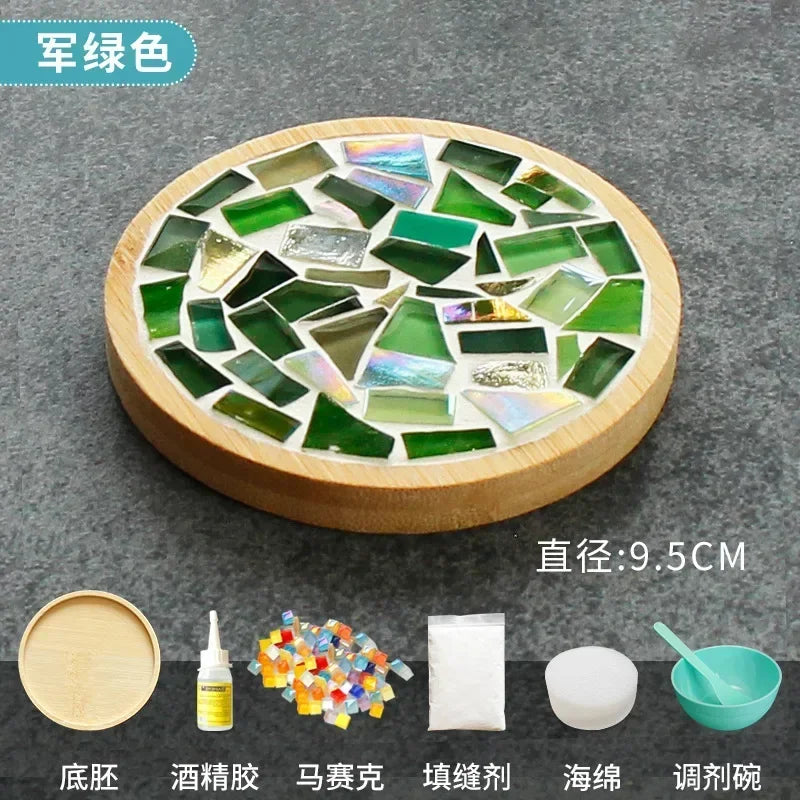 Handmade DIY Mosaic Cup Mat – Bamboo Pad Heart & Square Coaster for Parent-Child Early Education Crafting