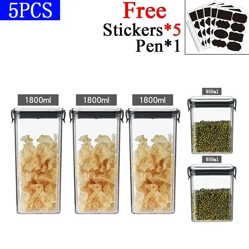 460-1800ML Set Kitchen Stackable Sealed Jars – Plastic Food Storage Box, Multigrain Tank Bottle, Dried Fruit & Tea Storage Containers