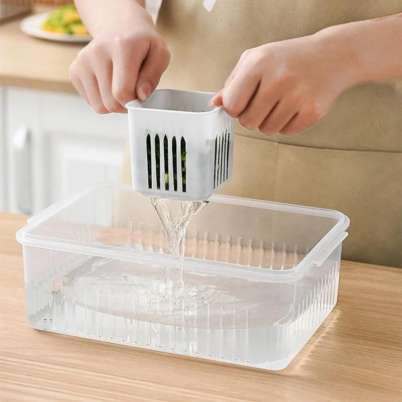 Refrigerator Food Drain Fresh-Keeping Box – Ginger, Garlic, Onion, Pepper Storage Box, Fruit & Vegetable Drain Basket