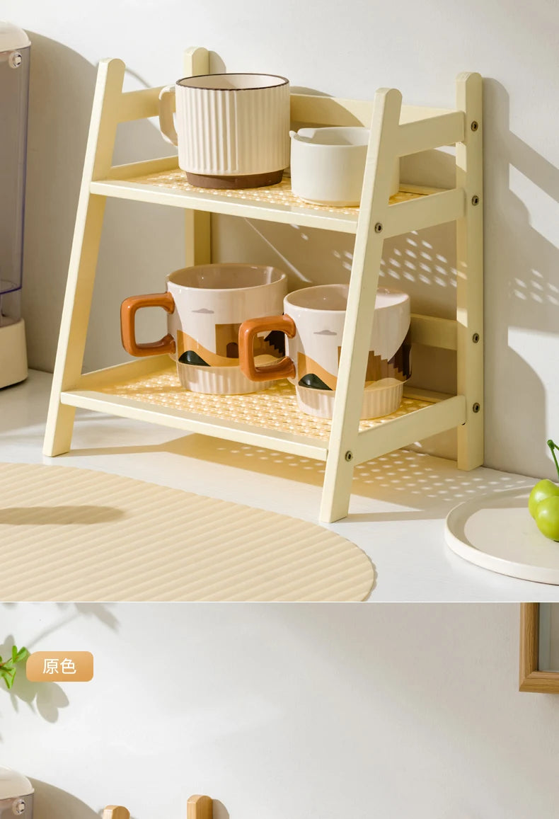 2-Tier Bamboo Kitchen Storage Rack & Organizer Shelf