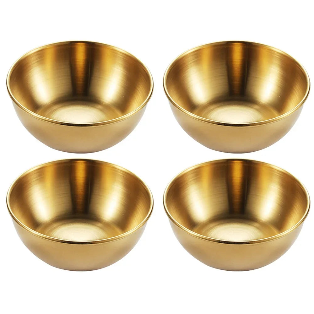 4PCS/2PCS Stainless Steel Golden Sauce Dishes – Appetizer, Seasoning, and Serving Dishes Set, Spice Plates, Kitchen Tableware