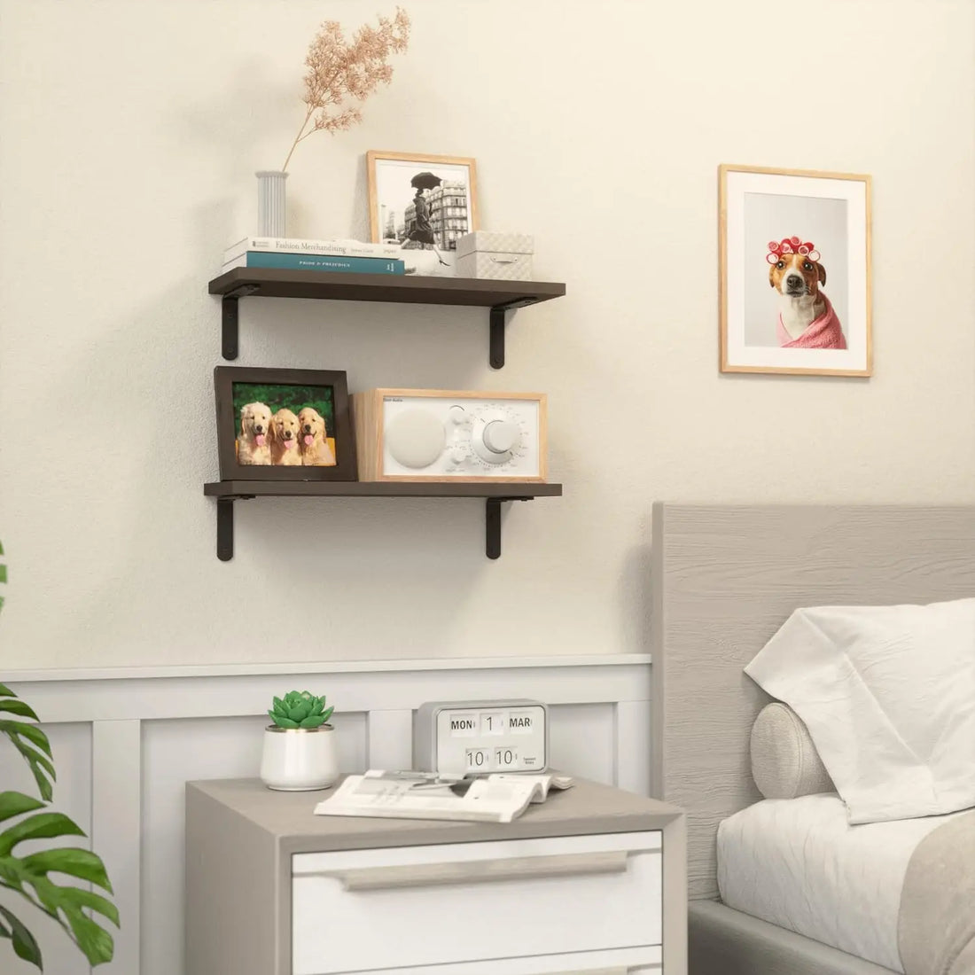 2-Piece Wooden Floating Wall Shelves – Decorative Storage for Bathroom, Bedroom & Living Room