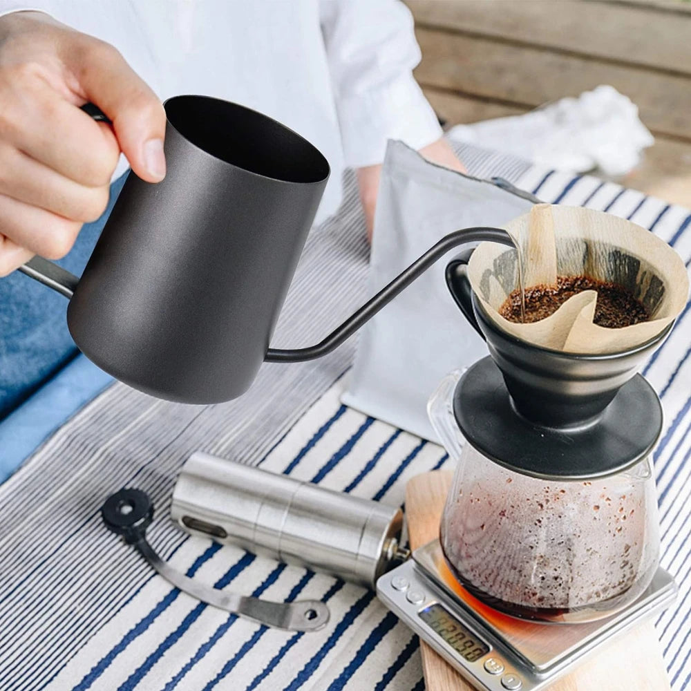 Long Narrow Spout Coffee Pot – 8.5oz/12oz Small Fine Stainless Steel Pour Over Drip Coffee Pot, Gooseneck Tea Kettle (Black)