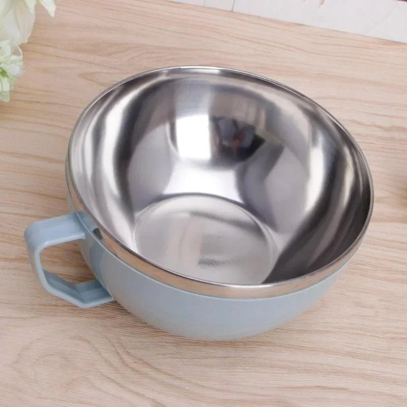 Stainless Steel Bowl with Handle – Solid Color, Anti-Scalding Design