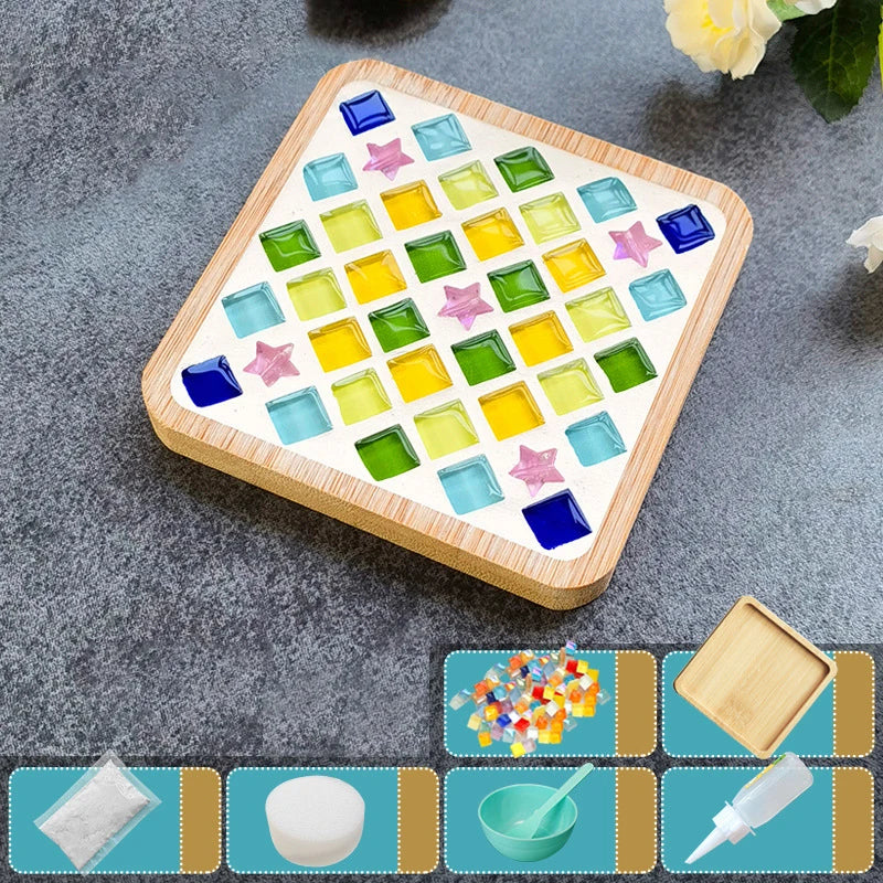 Handmade DIY Mosaic Cup Mat – Bamboo Bottom Pad for Early Education & Creative Crafting
