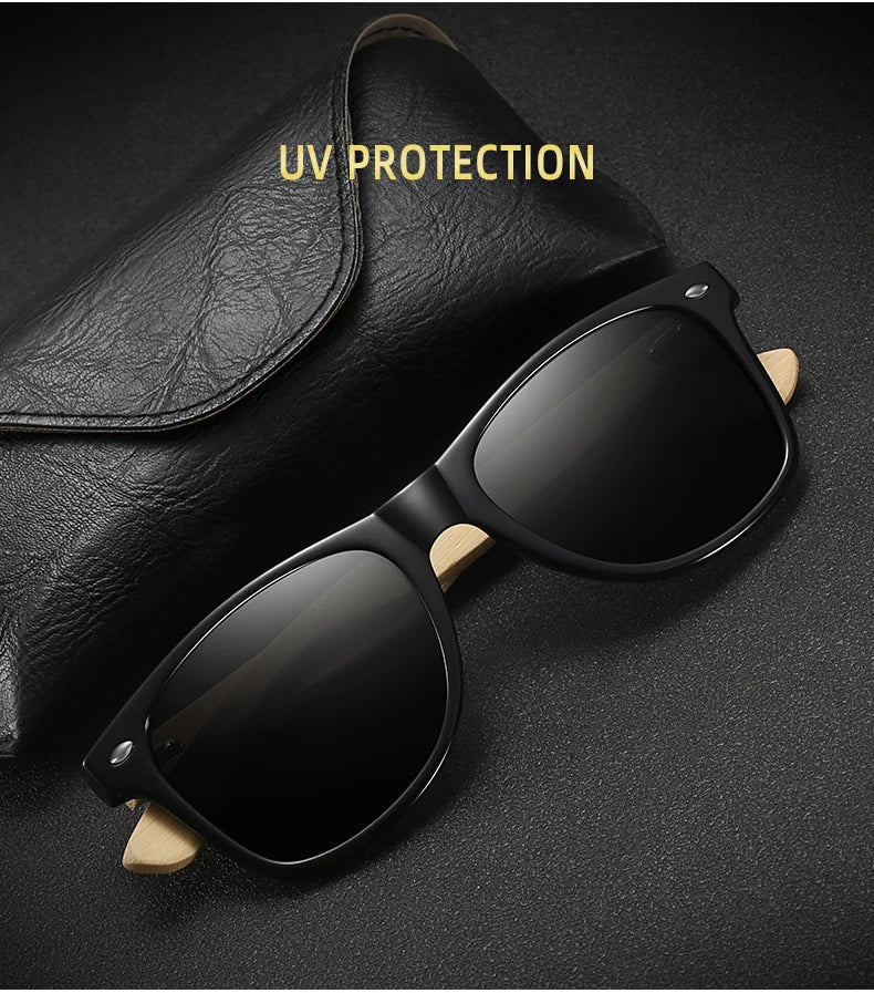 Fashion Bamboo Wood Vintage Square Sunglasses – Men & Women Luxury Brand Designer Sun Glasses, Wooden Driving & Fishing UV400 Eyewear