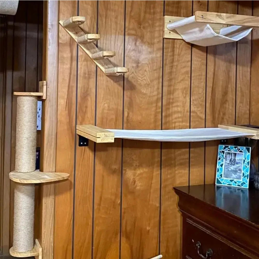 Wall-Mounted Cat Climbing Frame – 50cm Ladder, Hammock, Sisal Post & Pedal for Indoor Cats