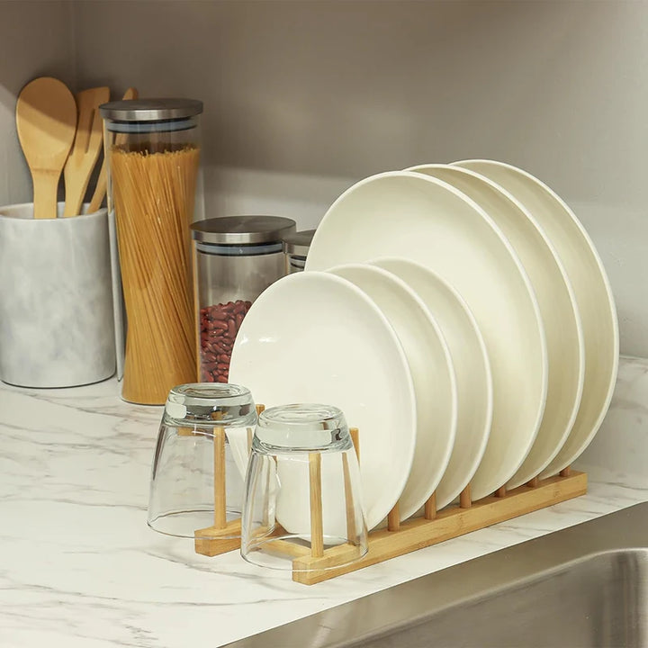 Bamboo Dish Drainer Rack & Plate Display Stand