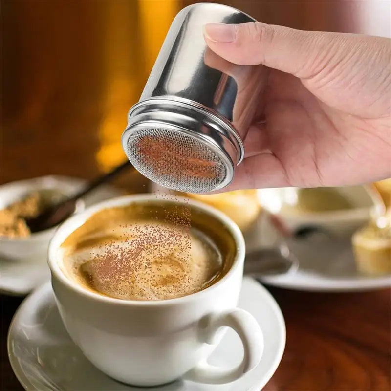 Stainless Steel Cocoa, Flour & Coffee Sifter – Flour, Sugar, Icing Mesh Sifter Powder Spreading Tank for Barbecue & Kitchen Supplies