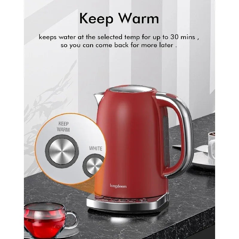 Electric Tea Kettle with Temperature Control – 5 Presets & Keep Warm Function, Red