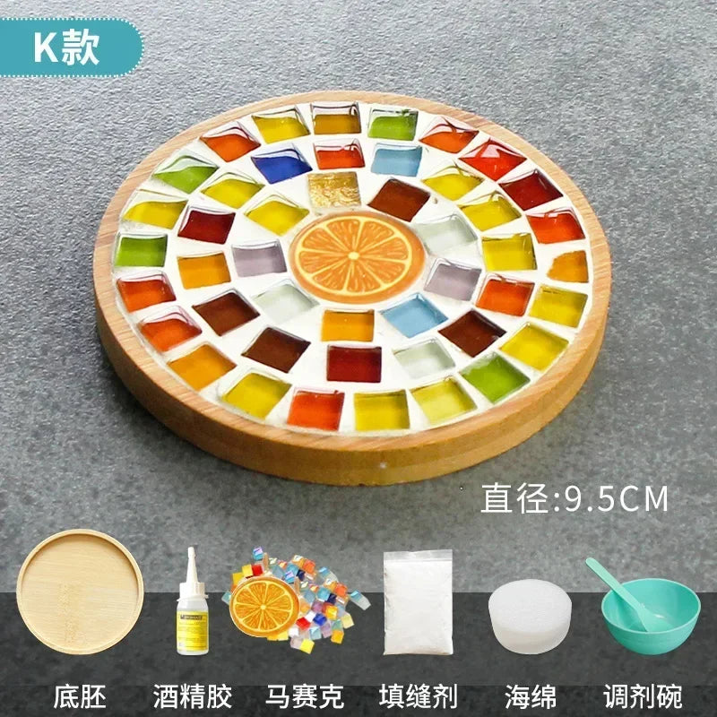 Handmade DIY Mosaic Cup Mat – Bamboo Pad Heart & Square Coaster for Parent-Child Early Education Crafting