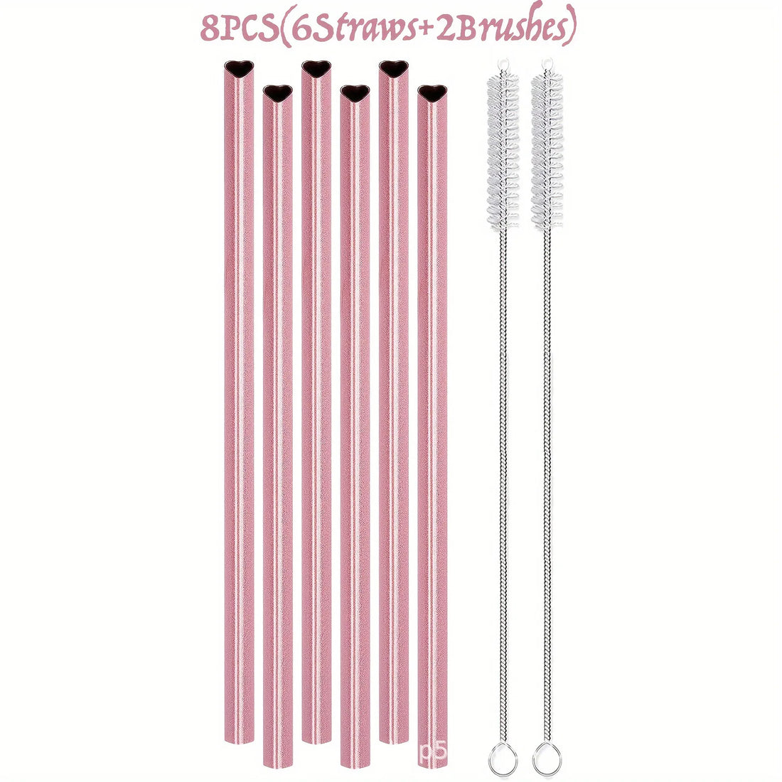 Heart-Shaped Pink Metal Straw Set – 304 Stainless Steel with Cleaning Brush