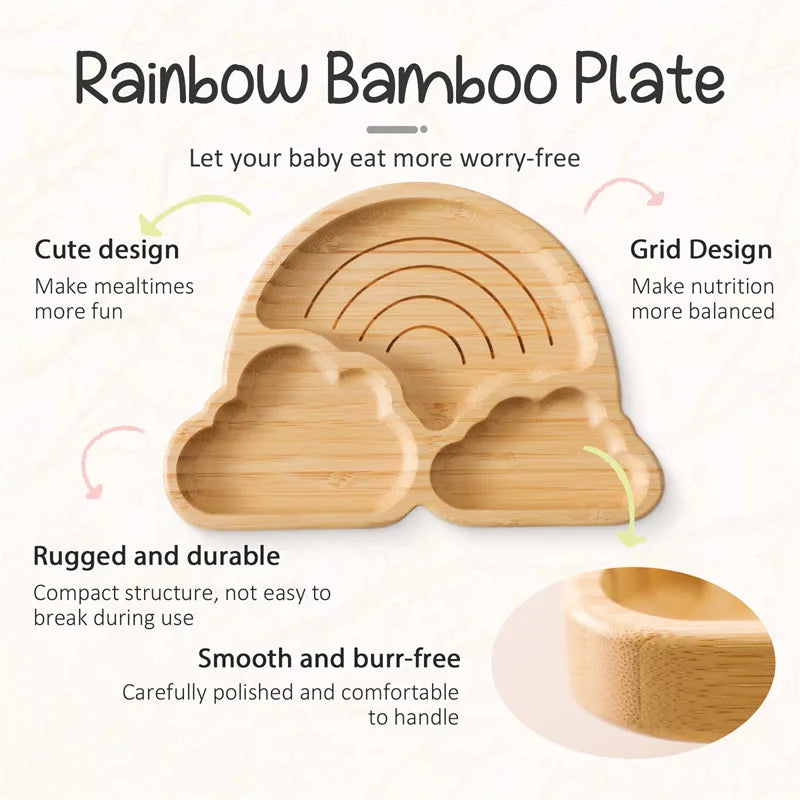 Baby Wooden Tableware Set - Bamboo Plate, Bowl, Fork & Spoon
