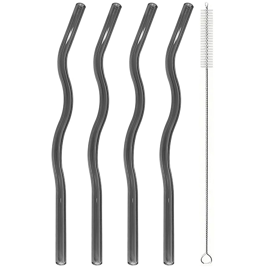 4PCS Wavy Glass Straws – Colorful Drinking Straw Set with Cleaning Brush