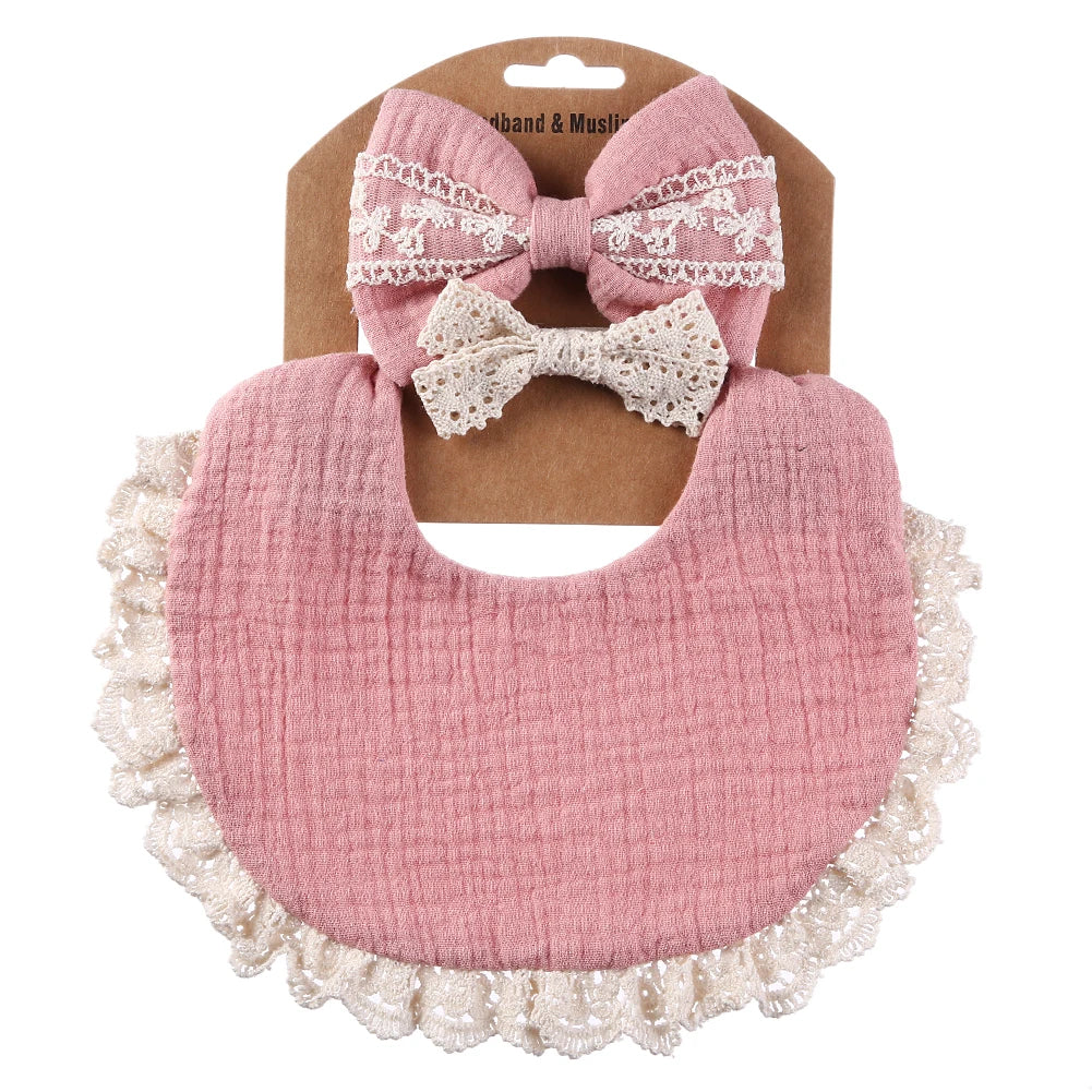 3-Piece Muslin Cotton & Bamboo Baby Bib Set with Tassel Lace