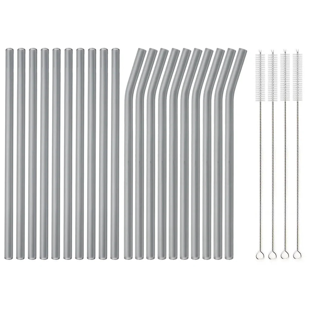 20PCS Colorful Reusable Glass Straws Set – 8mm Drinking Straws for Smoothies, Milkshakes, Tea, Juice, and Cocktails