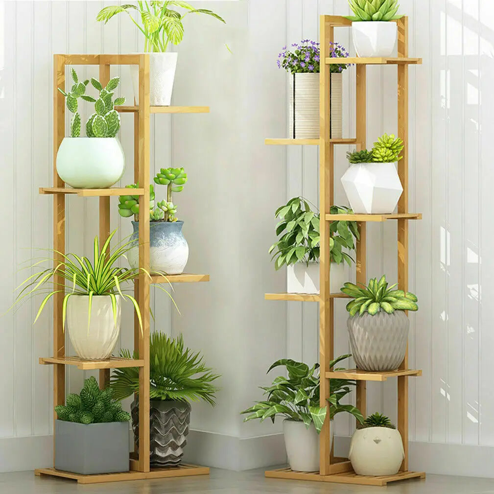 Bamboo 5/6-Tier Plant Stand Rack – Flower Pot Holder Shelf for Indoor/Outdoor Use