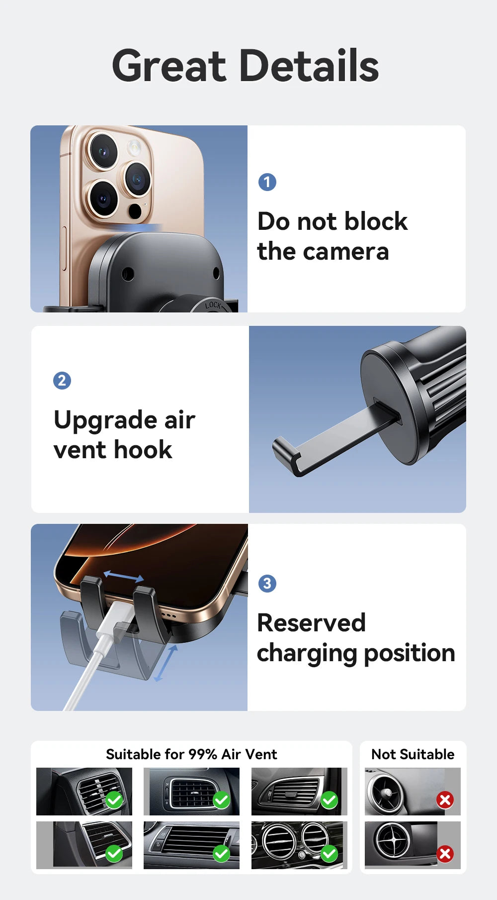 Joyroom Car Phone Holder – Air Vent Mount with 360° Rotation for iPhone, Samsung, Xiaomi, Huawei
