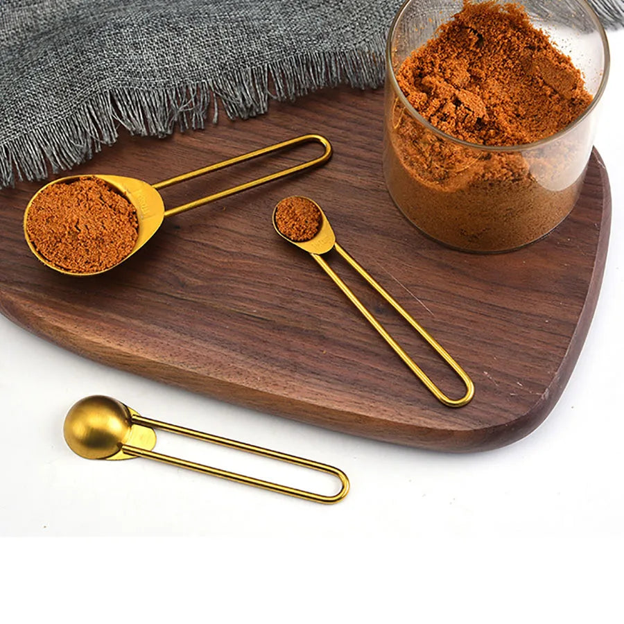 4PCS/8PCS Titanium Gold Stainless Steel Measuring Cup and Spoon Set – Kitchen Thread Handle for Flour, Grains, and Baking