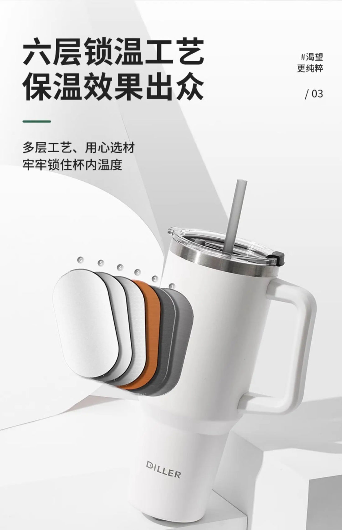 Diller 1300ml Insulated Straw Cup – Stainless Steel