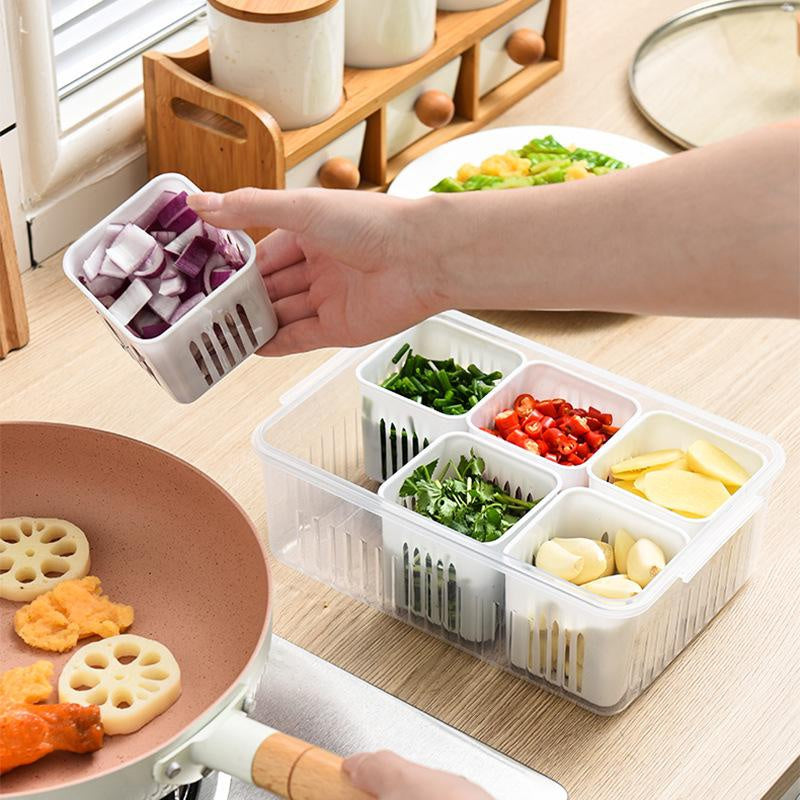 Refrigerator Food Drain Fresh-Keeping Box – Ginger, Garlic, Onion, Pepper Storage Box, Fruit & Vegetable Drain Basket