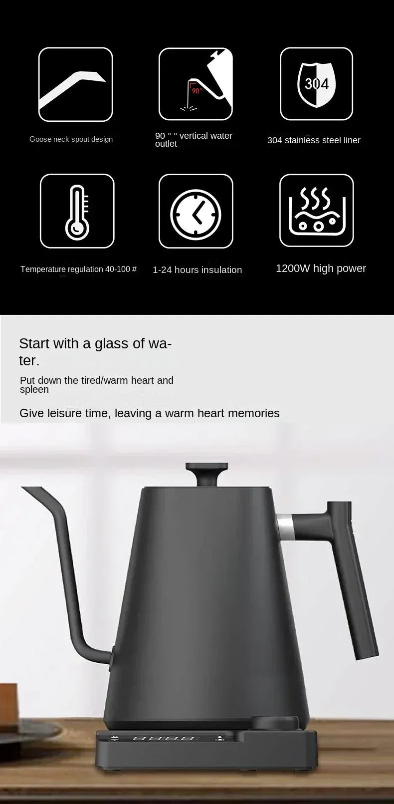 Electric Coffee Pot 1000ml – Coffee Pot with LED Screen, Adjustable Temperature, Intelligent Electric Gooseneck Coffee Pot