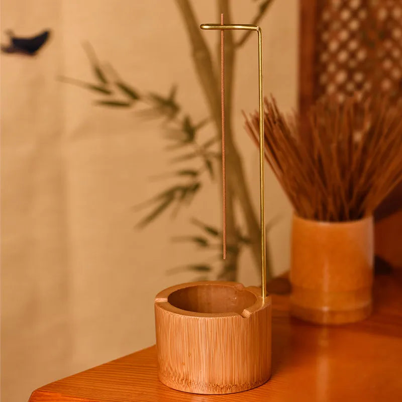 Natural Bamboo Incense Burner with Brass Holder