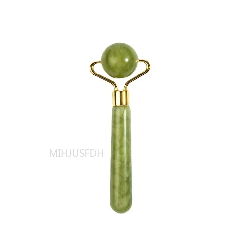 Natural Jade Roller Massager – Face, Body, Back & Foot Massage Roller, Facial Lifting & Anti-Wrinkle Double-End Gua Sha Jade Stone