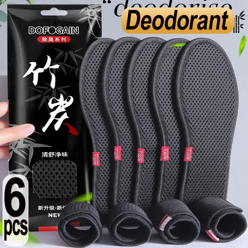 2–6pcs Bamboo Deodorant Insoles – Breathable, Sweat-Absorbing Shoe Inserts for Men & Women