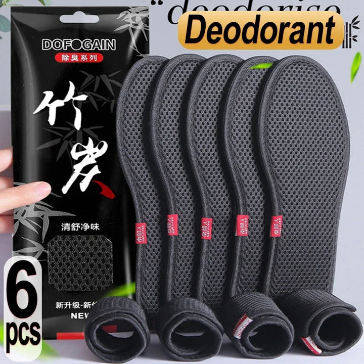 2–6pcs Bamboo Deodorant Insoles – Breathable, Sweat-Absorbing Shoe Inserts for Men & Women