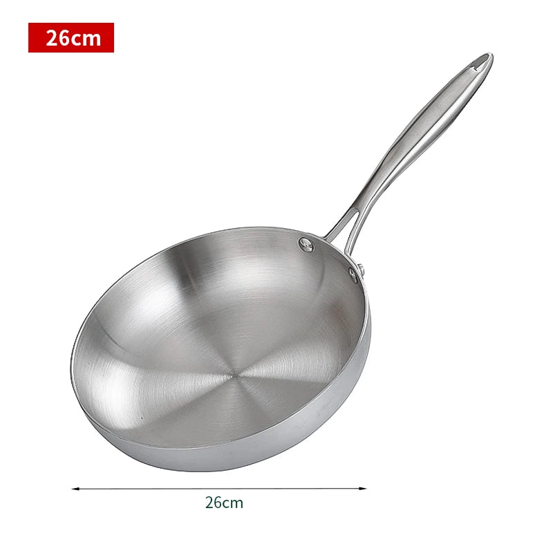 304 Stainless Steel Frying Pan – Non-Stick Pan for Fried Steak, Uncoated Kitchen Cookware for Gas Stoves and Induction Cookers