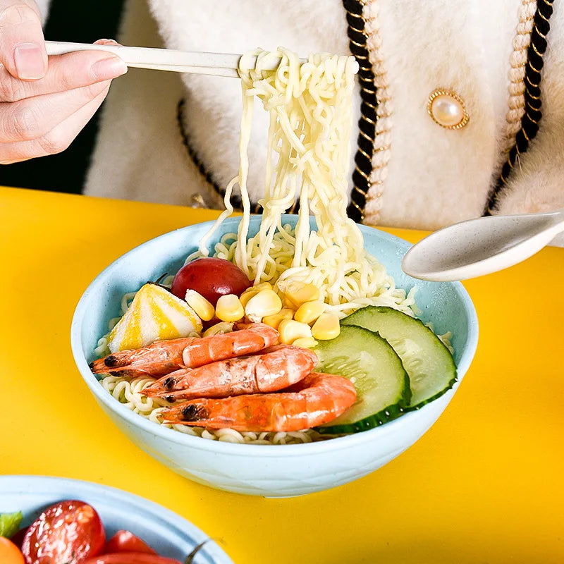 Microwave Ramen Bowl Cooker Set – Wheat Straw Instant Noodles Bowl with Handles, Includes Spoon, Chopsticks, and Fork