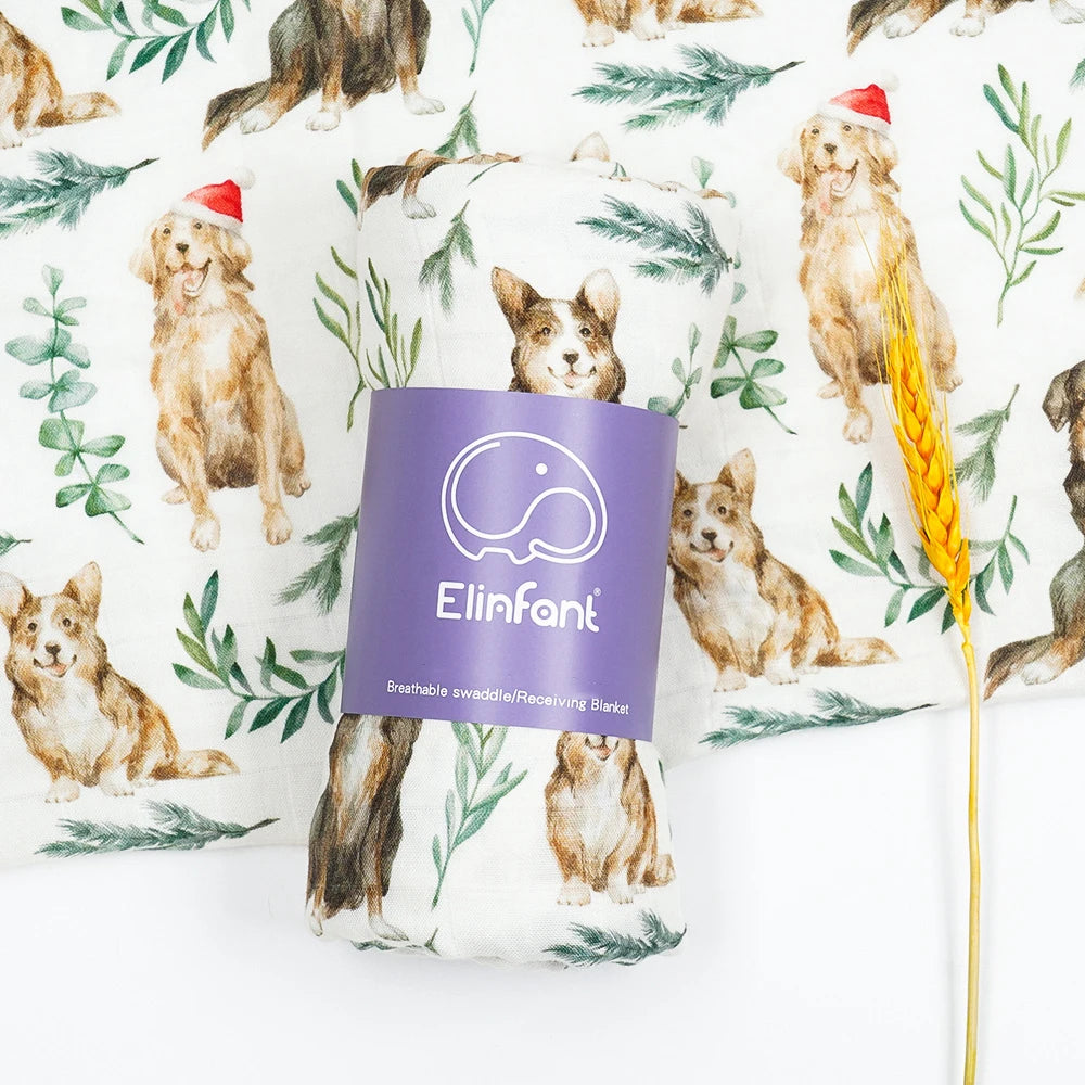 Elinfant Bamboo Cotton Muslin Swaddle Blanket – 120x110cm Baby Wrap Towel