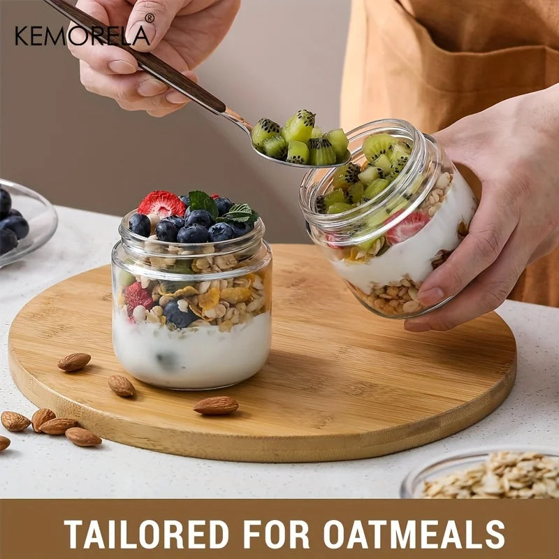 KEMORELA Glass Jars with Airtight Bamboo Lids – 2/4PCS, 290/470ML, Perfect for Overnight Oats and Salads