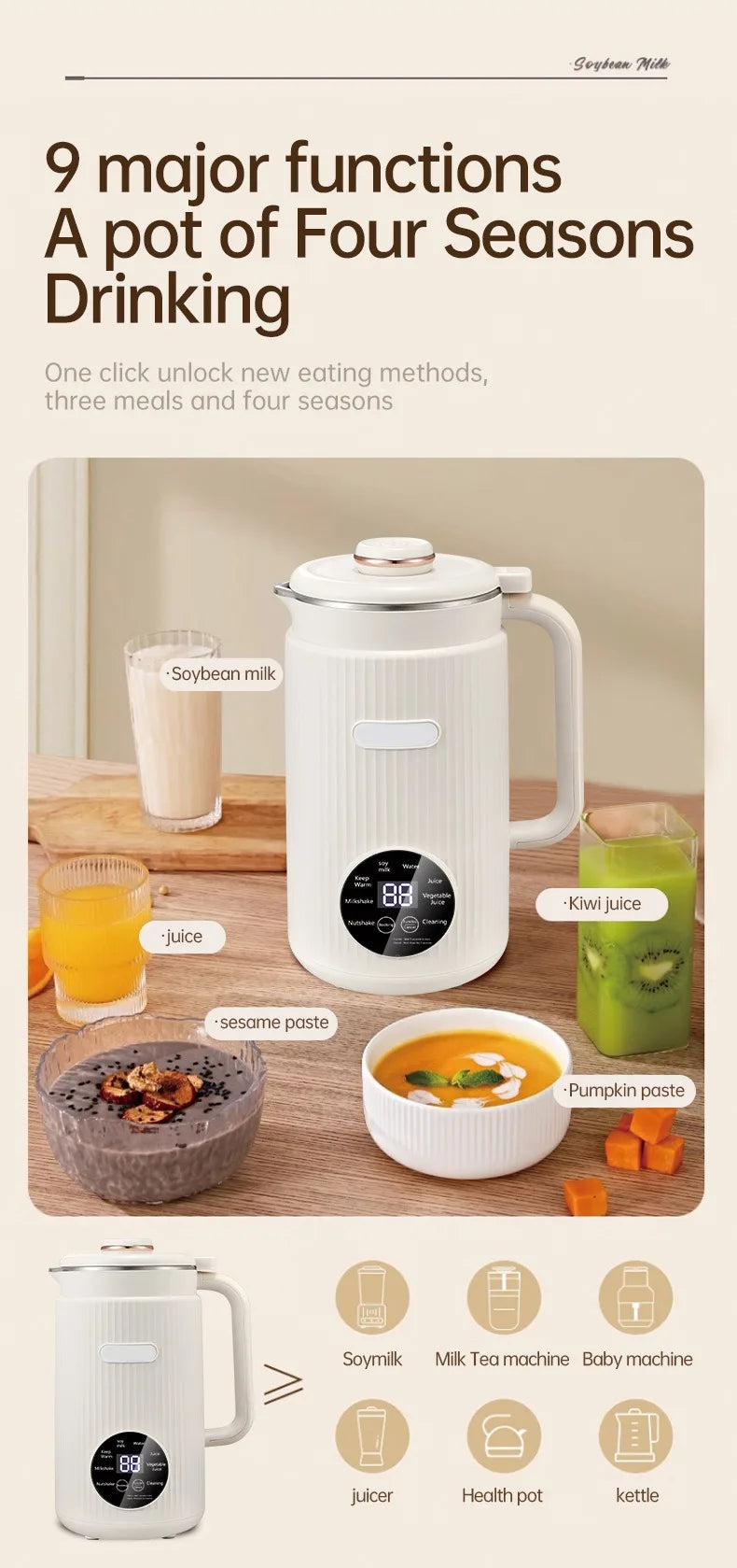 Multifunctional Electric Soybean Milk Machine – 220V/110V Food Blender & Juice Maker