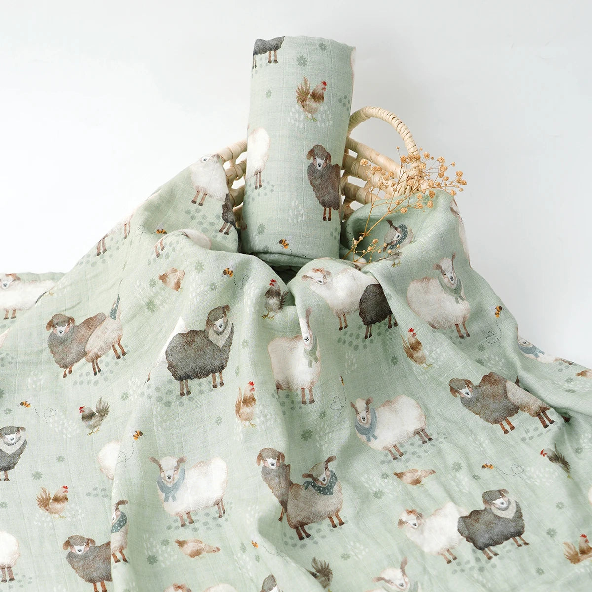 Elinfant Bamboo Cotton Muslin Swaddle Blanket – 120x110cm Baby Wrap Towel