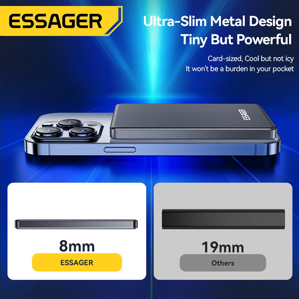 Essager 5000mAh Magnetic Wireless Power Bank – 20W Fast Charging for iPhone 16/15/14/13 (MagSafe Compatible)