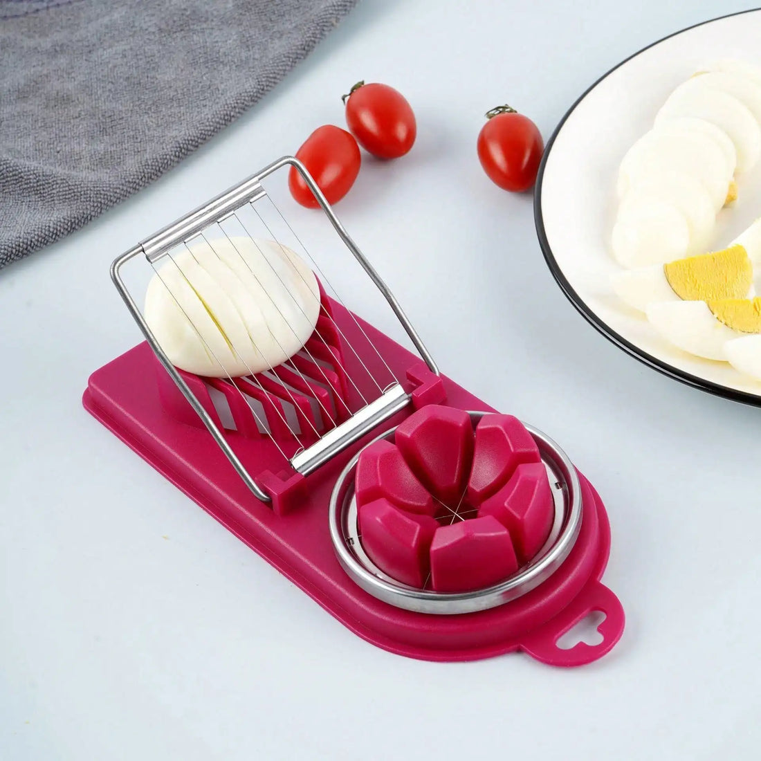 Multifunctional PP Base Egg Cutter – 2-in-1 Stainless Steel Wire Pull Egg Cutter, High-Quality Kitchen Accessory Tools