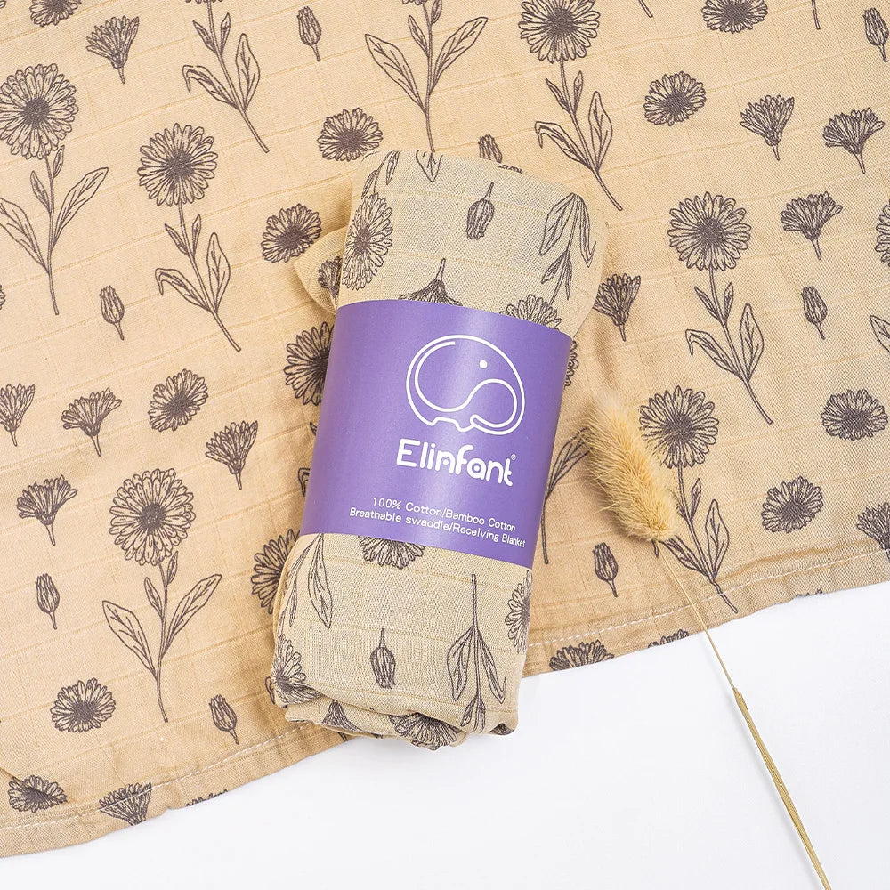 Elinfant Bamboo Cotton Muslin Swaddle Blanket – 120x110cm Baby Wrap Towel